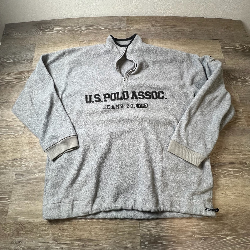 US Polo Assn‎ Fleece Pullover Mens Large Gray Quarter Zip Embroidered Logo Mock